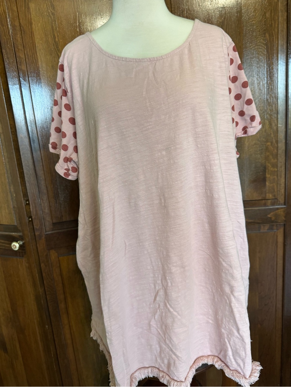 Umgee 100% Cotton Boho Casual Polka Dot Boxy Babydoll Tunic T-shirt Dress 1XL
